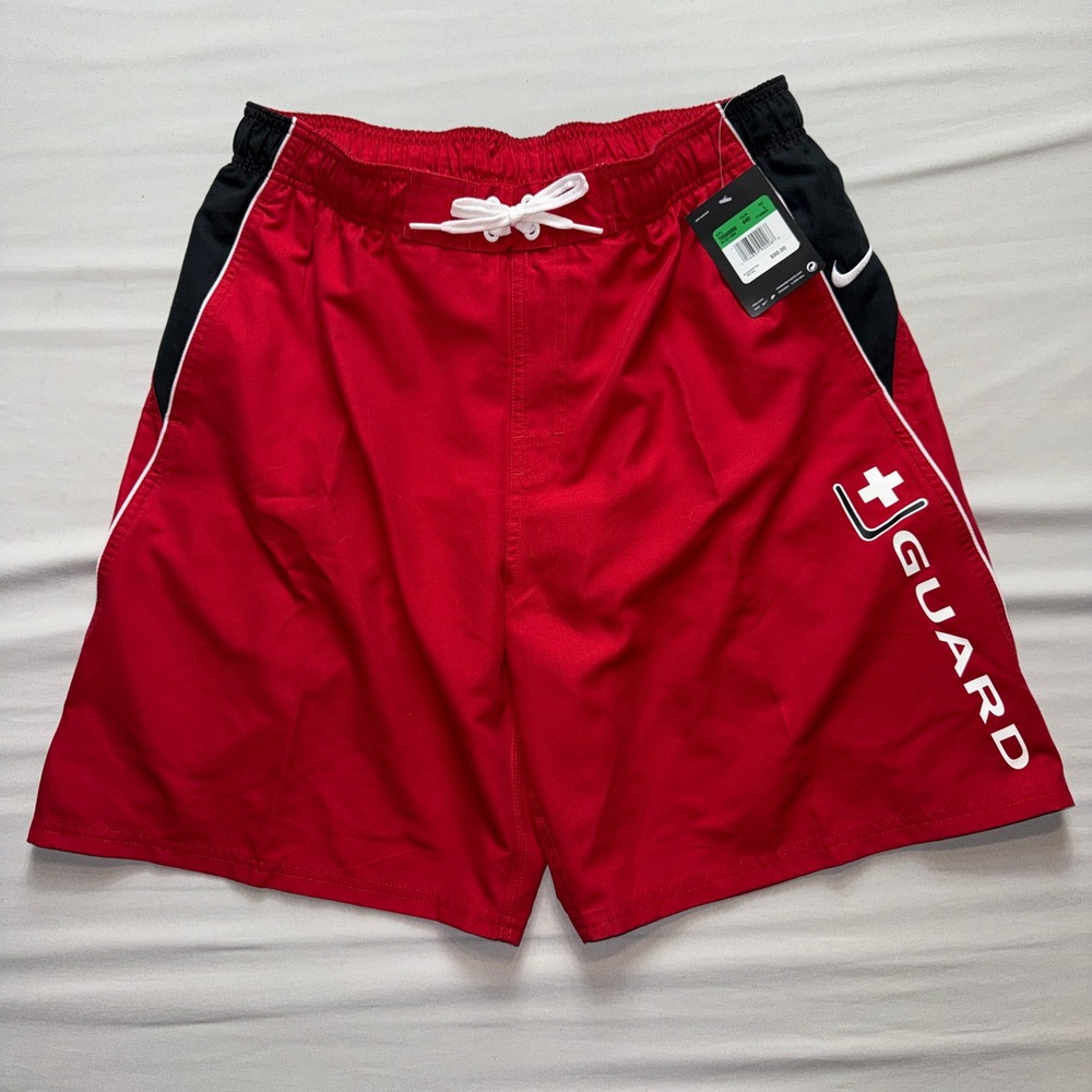 Nike Guard Mens Swim Trunks Red Black Board Shorts Large NWT TESS0058 640